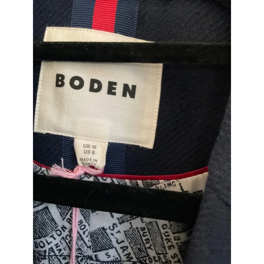 Boden Colour Block Wool Blend Coat Navy Blue Camel Colorblock Wool Coat 8 Nwt - Picture 6 of 7